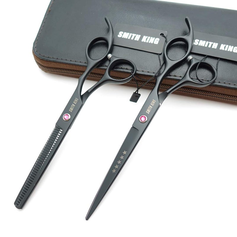 Smithking 7.0 Inches Hair Cutting Scissors Set with Combs Lether Scissors Case,Hair cutting shears Hair Thinning shears For Personal and Professional (Black) - Image 2